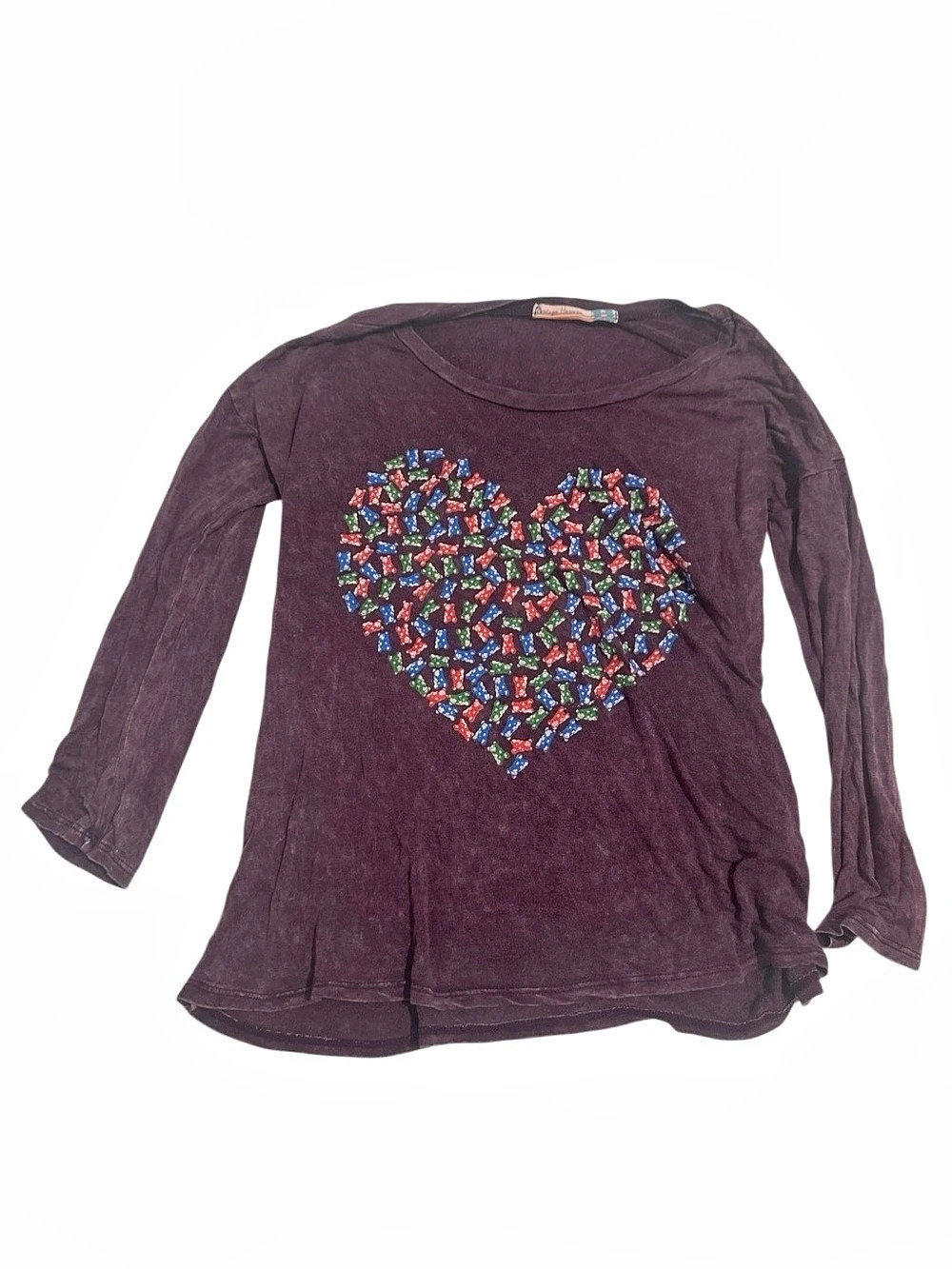 Vintage Havana Long Sleeve Heart Tee in Purple Size XL (16)